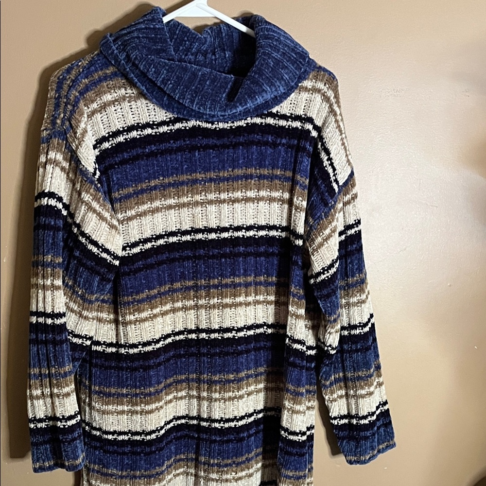 😄Vintage sweater tunic striped cowl neck soft oversized medium